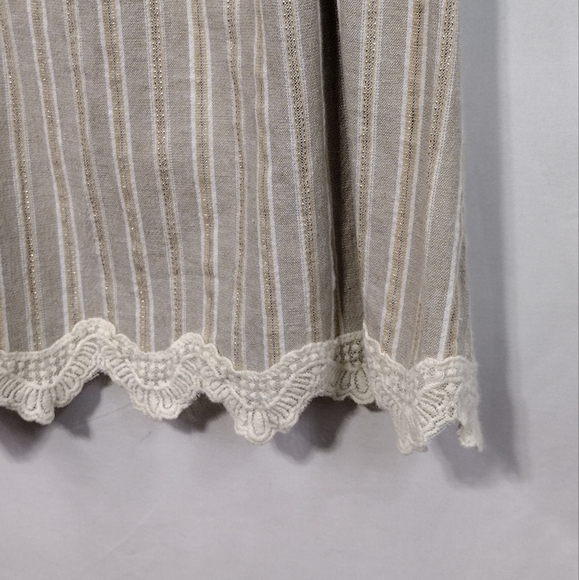 Altar'd State Linen Blend Babydoll Top Women's S Tan Gold Metallic Retro 90s Y2K - Picture 4 of 8